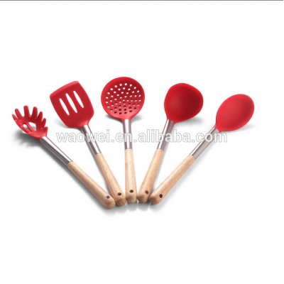 Silicone Kitchen Utensil Set With wooden Holder For Sale