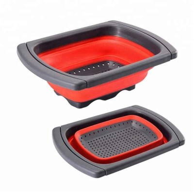 Over-Sink Collapsible Colander  Silicone Basket  Strainers with Extendable Handles