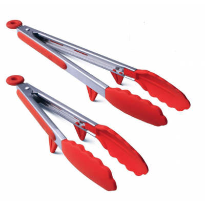 Kitchen Tongs and Cooking Utensils Red Silicone Stainless Steel food Tongs