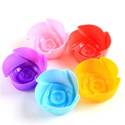 Bulk Cheap Flower Shaped Cupcake Mold Silicone Rose Baking Mould